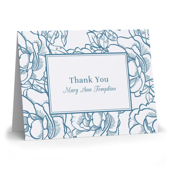 Floral Woodcut Thank You Folded Note Cards